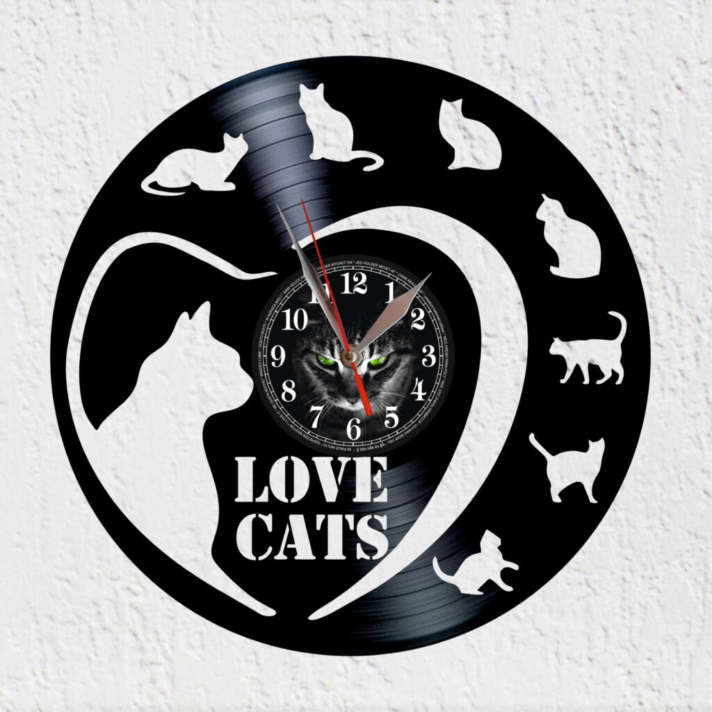 reloj de vinilo gatos