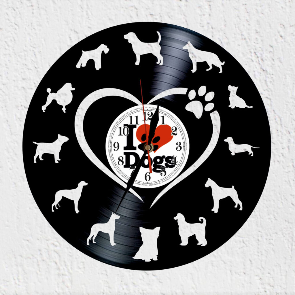 reloj de vinilo perros