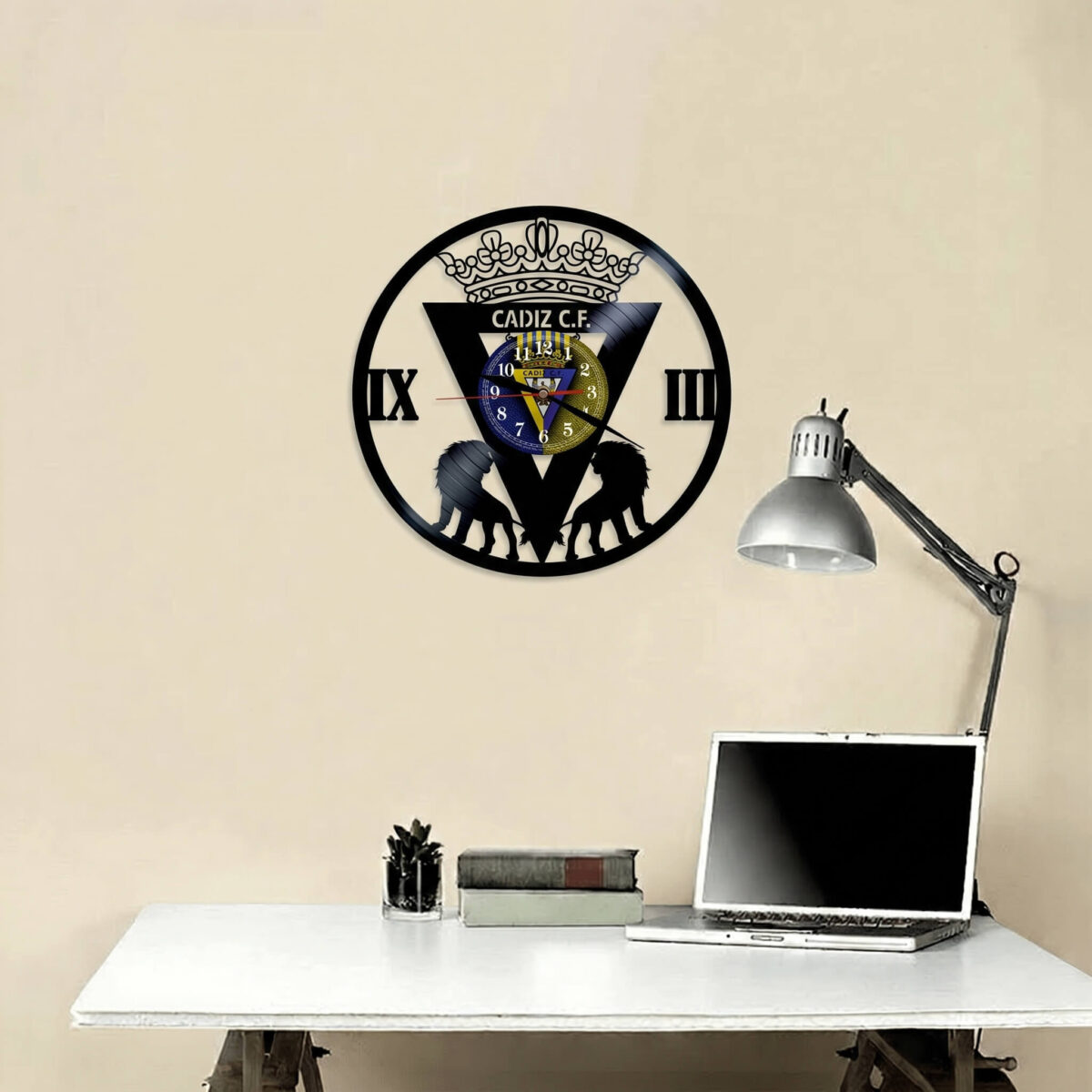 Reloj de vinilo Escudo de futbol Cádiz reloj de Pared - Imagen 2