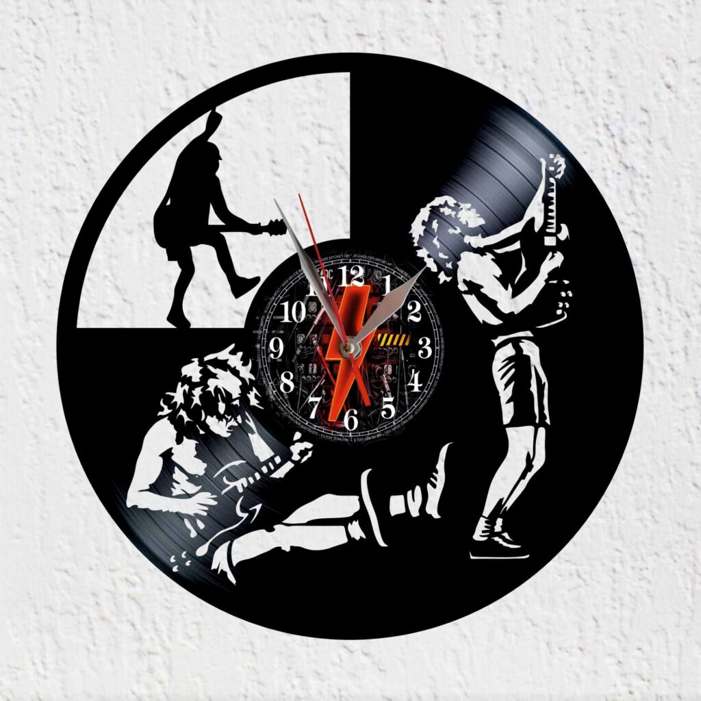 reloj pared disco de vinilo acdc angus