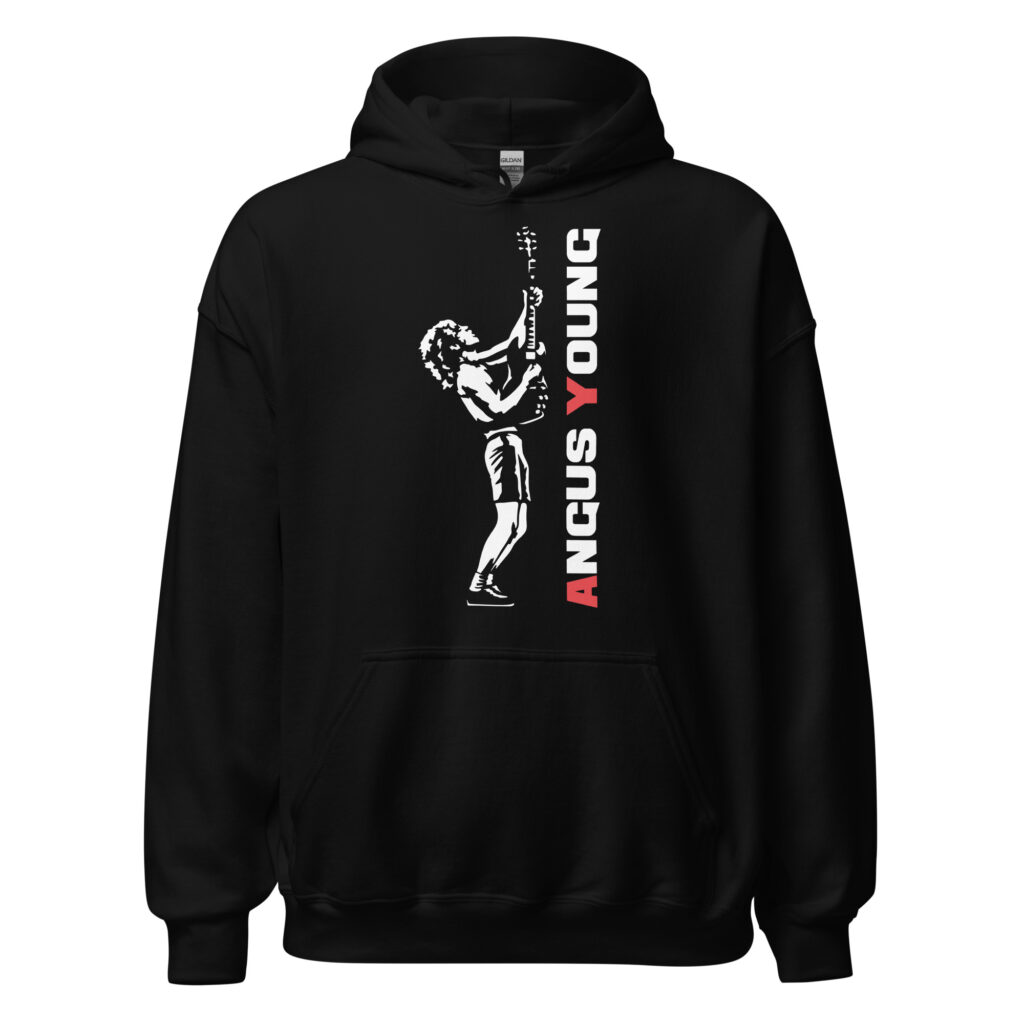 sudadera negra capucha canguro acdc angus young